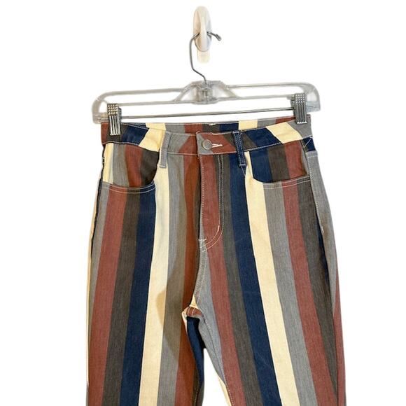 Altar'd State Blue Multi-Color Striped Bell Bottom Denim Jeans Women Sz S - Picture 3 of 11